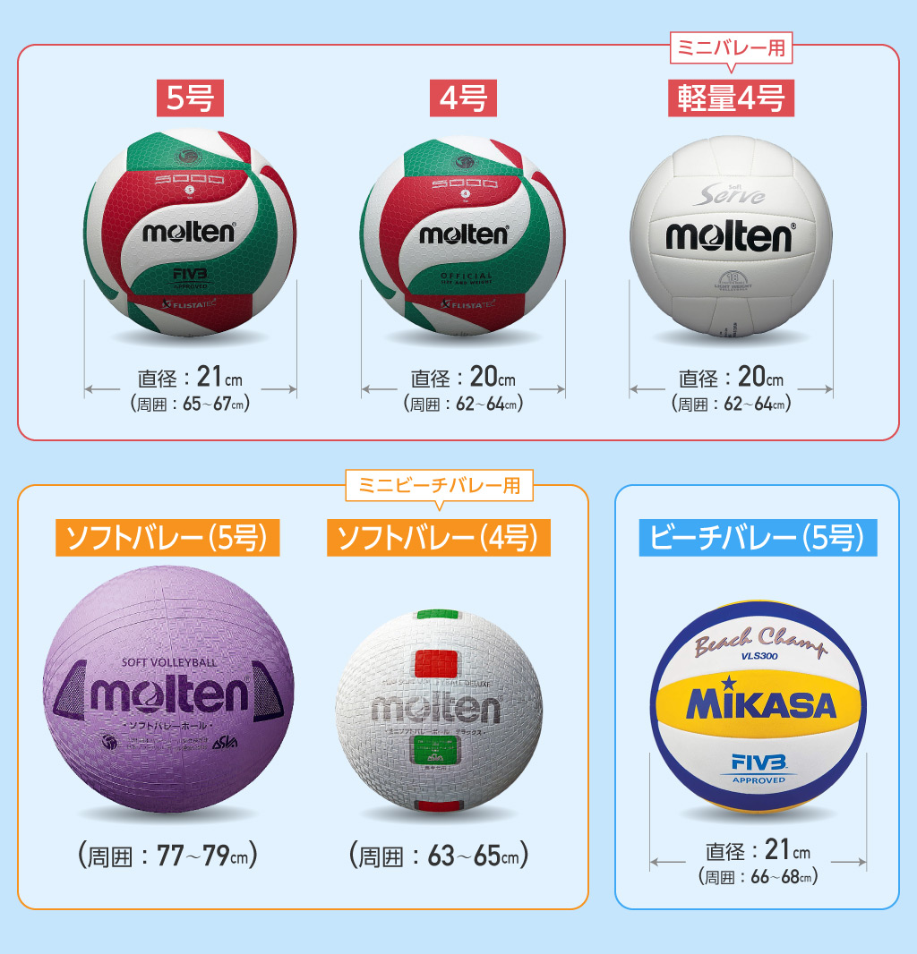 バレーボールの大きさ比較